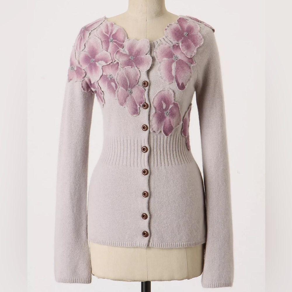 Anthropologie Beaux by Bo Precious Poppy Floral Wool Cashmere Cardigan Size XS
